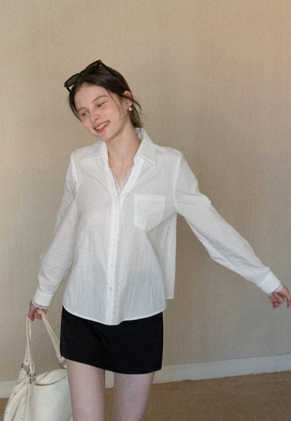 Elegant Lace Trim Button Down Shirt