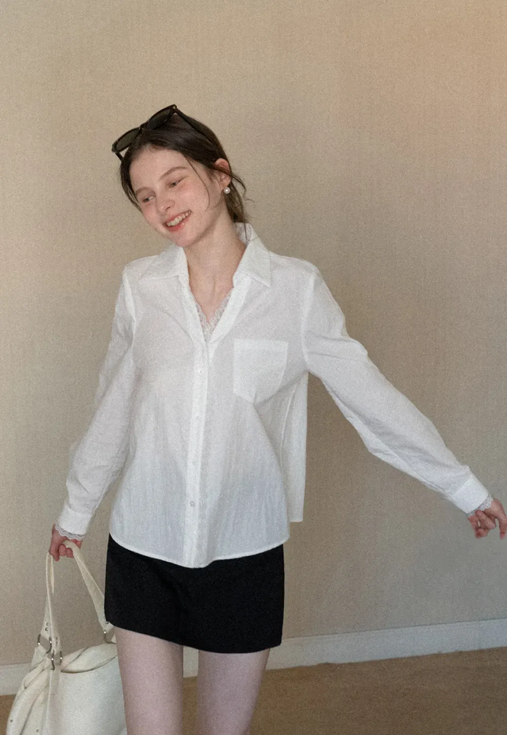 Elegant Lace Trim Button Down Shirt