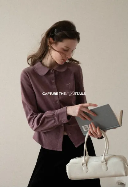 Elegant Corduroy Blouse with Ruched Detail