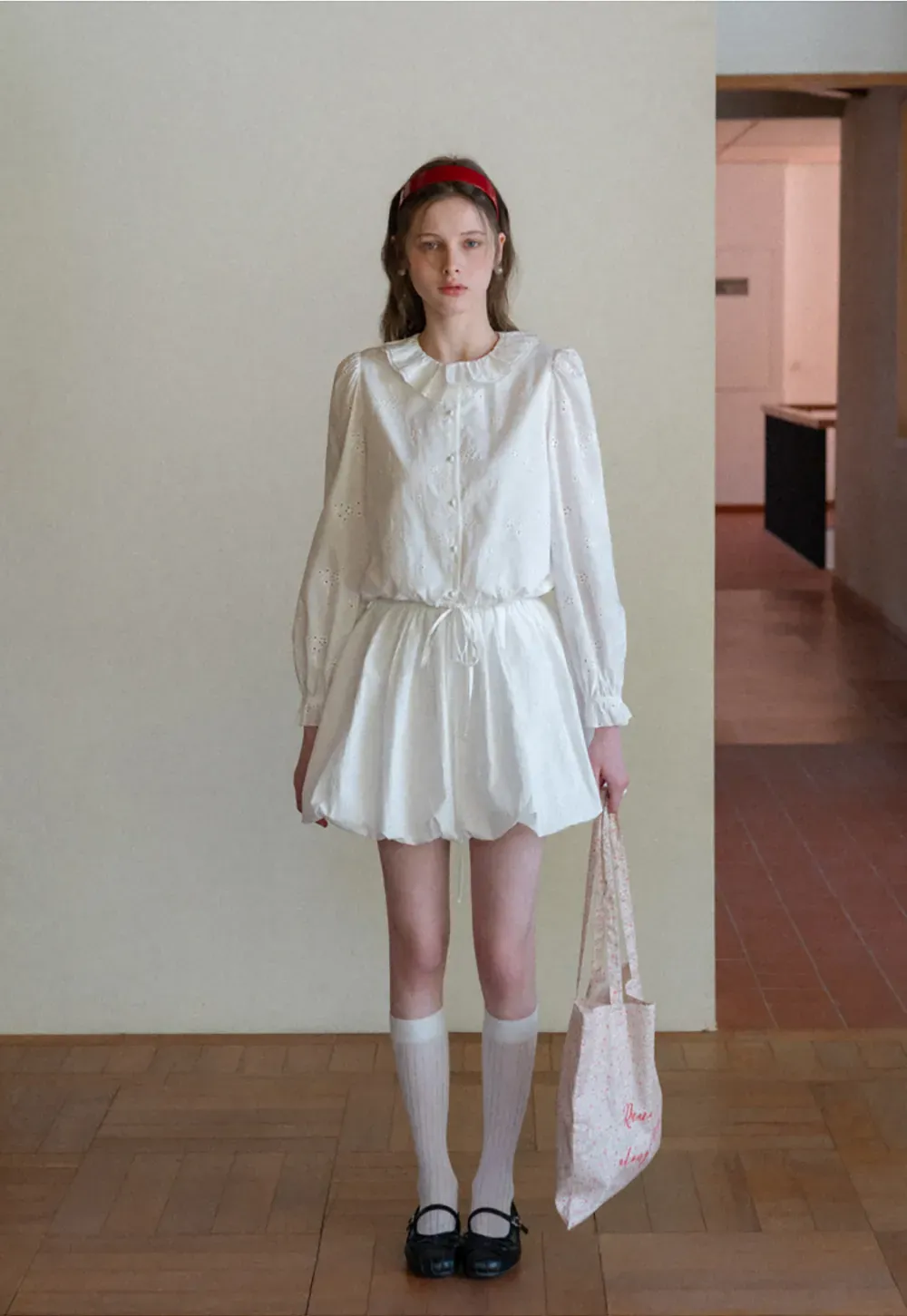 Ruffled Collar Long Sleeve Button Up Shirt