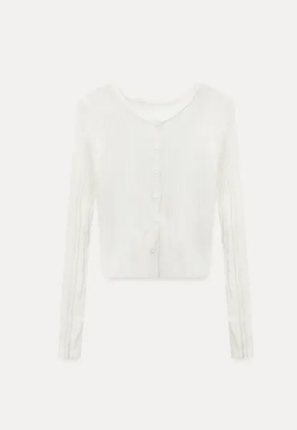 Ribbed knit sweater with V neckline and long sleeves