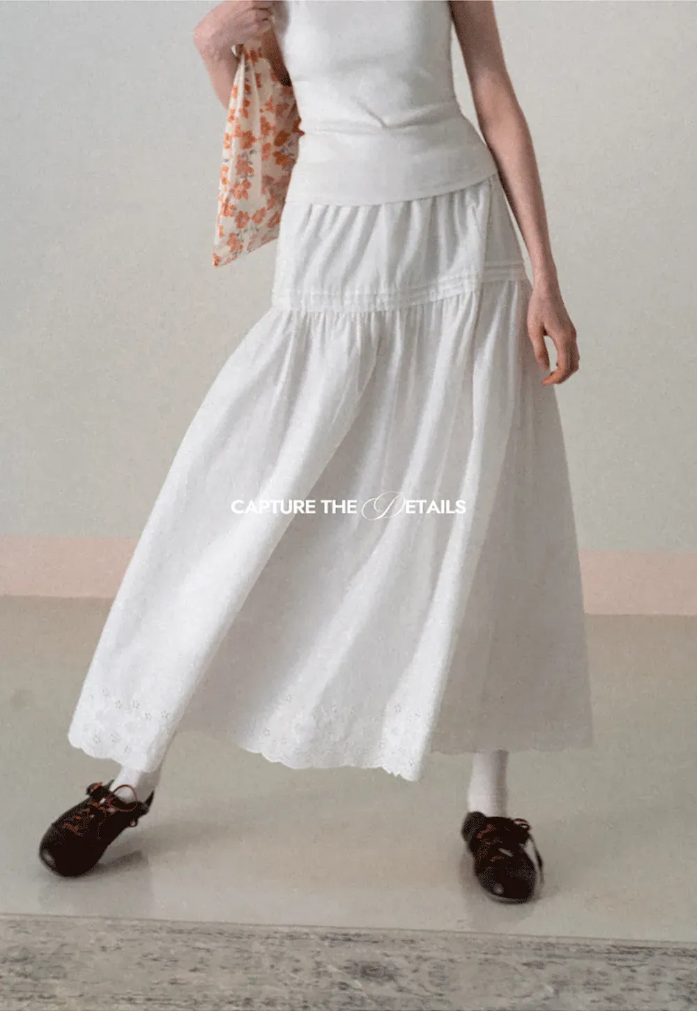 Tiered A-line Midi Skirt with Pleated Detail