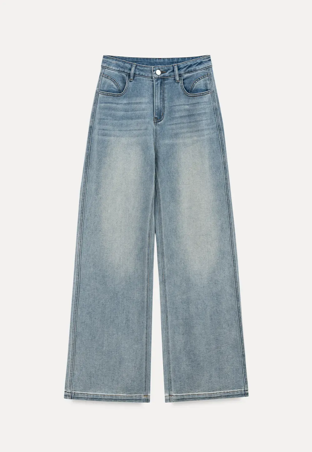 Wide leg flared denim jeans with front pockets
