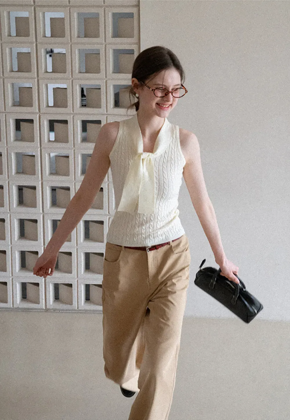 Knit Sleeveless Top with Front Bow Detail