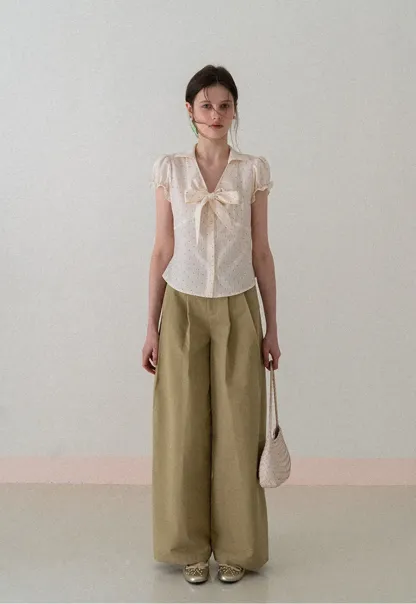 Wide Leg Pleated Casual Pants