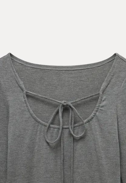 Women's Tie-Front Cutout Long-Sleeve Top