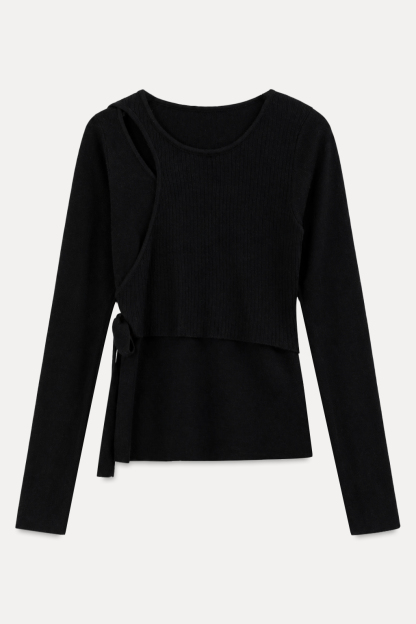 Asymmetrical Cutout Ribbed Knit Sweater