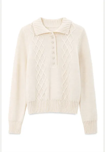Cable Knit Diamond Pattern Collared Pullover Sweater