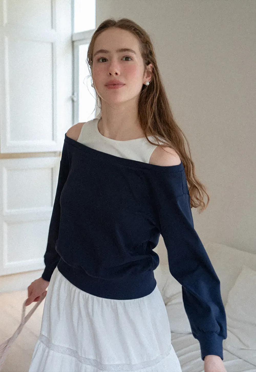 Off Shoulder Cropped Sweatshirt