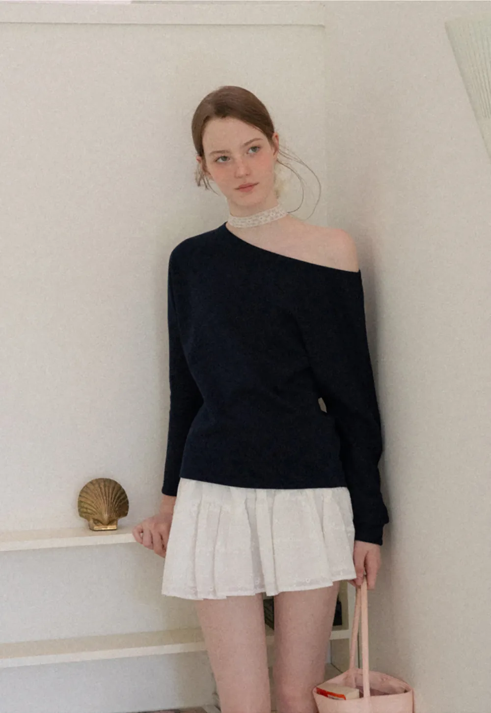 Off Shoulder Asymmetrical Long Sleeve Knit Top