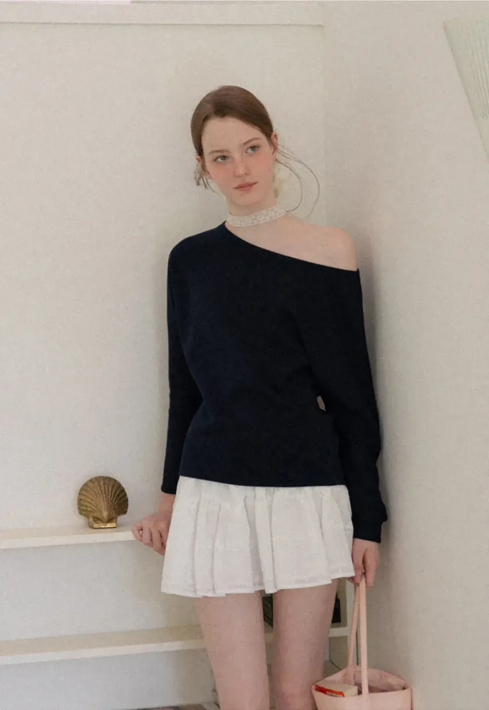 Off Shoulder Asymmetrical Long Sleeve Knit Top