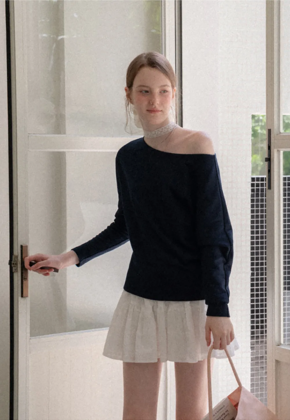 Off Shoulder Asymmetrical Long Sleeve Knit Top