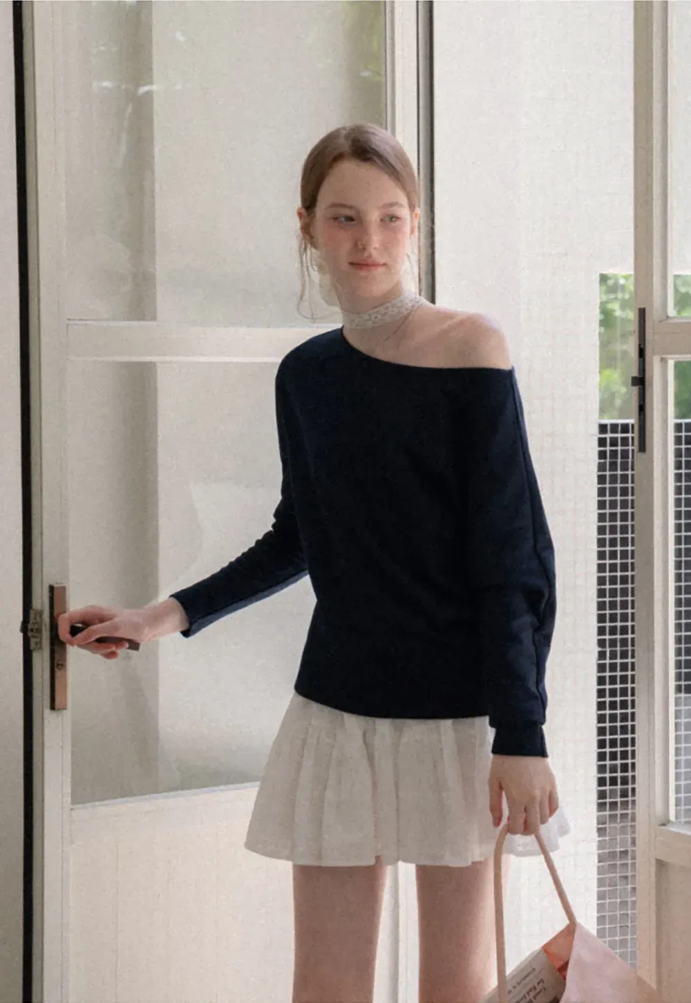 Off Shoulder Asymmetrical Long Sleeve Knit Top