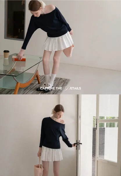 Off Shoulder Asymmetrical Long Sleeve Knit Top
