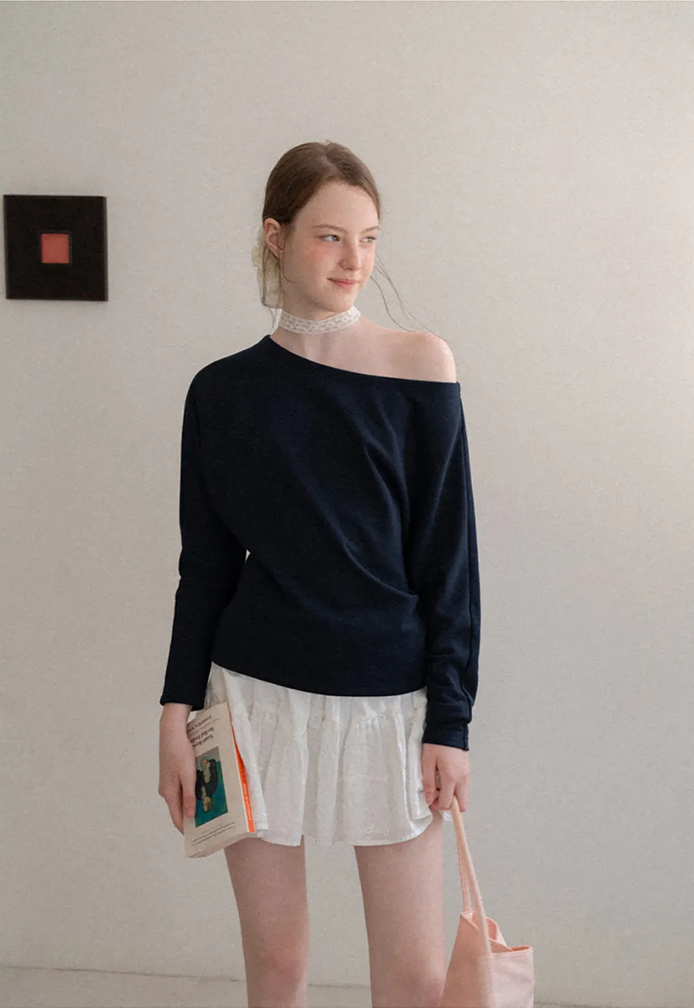 Off Shoulder Asymmetrical Long Sleeve Knit Top
