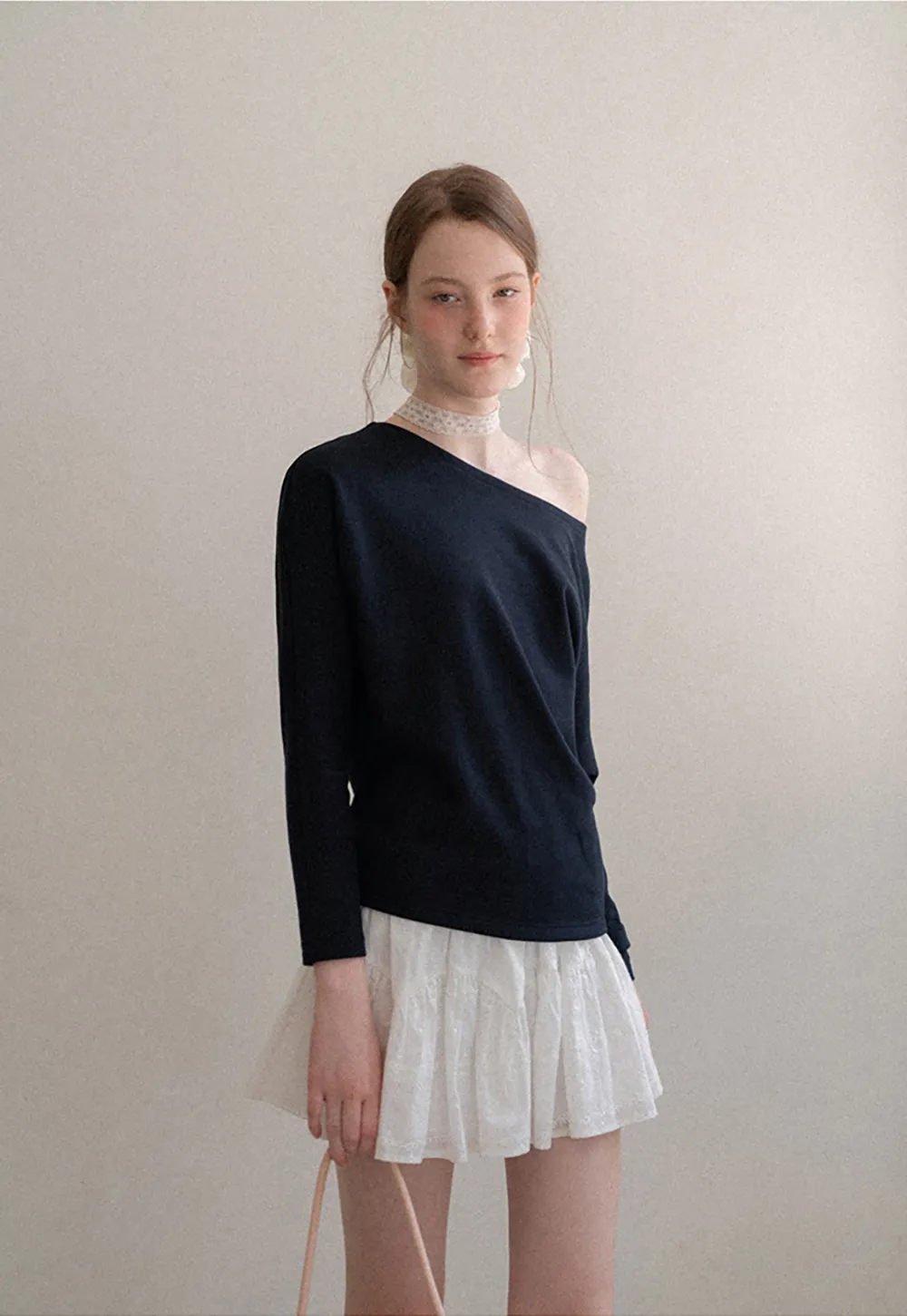 Off Shoulder Asymmetrical Long Sleeve Knit Top