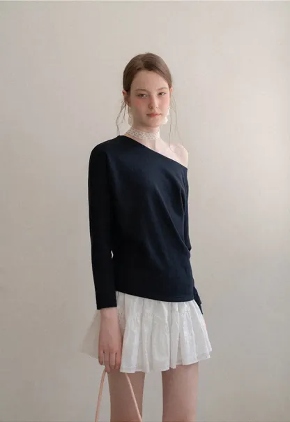 Off Shoulder Asymmetrical Long Sleeve Knit Top
