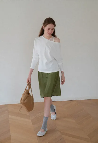 Off Shoulder Asymmetrical Long Sleeve Knit Top