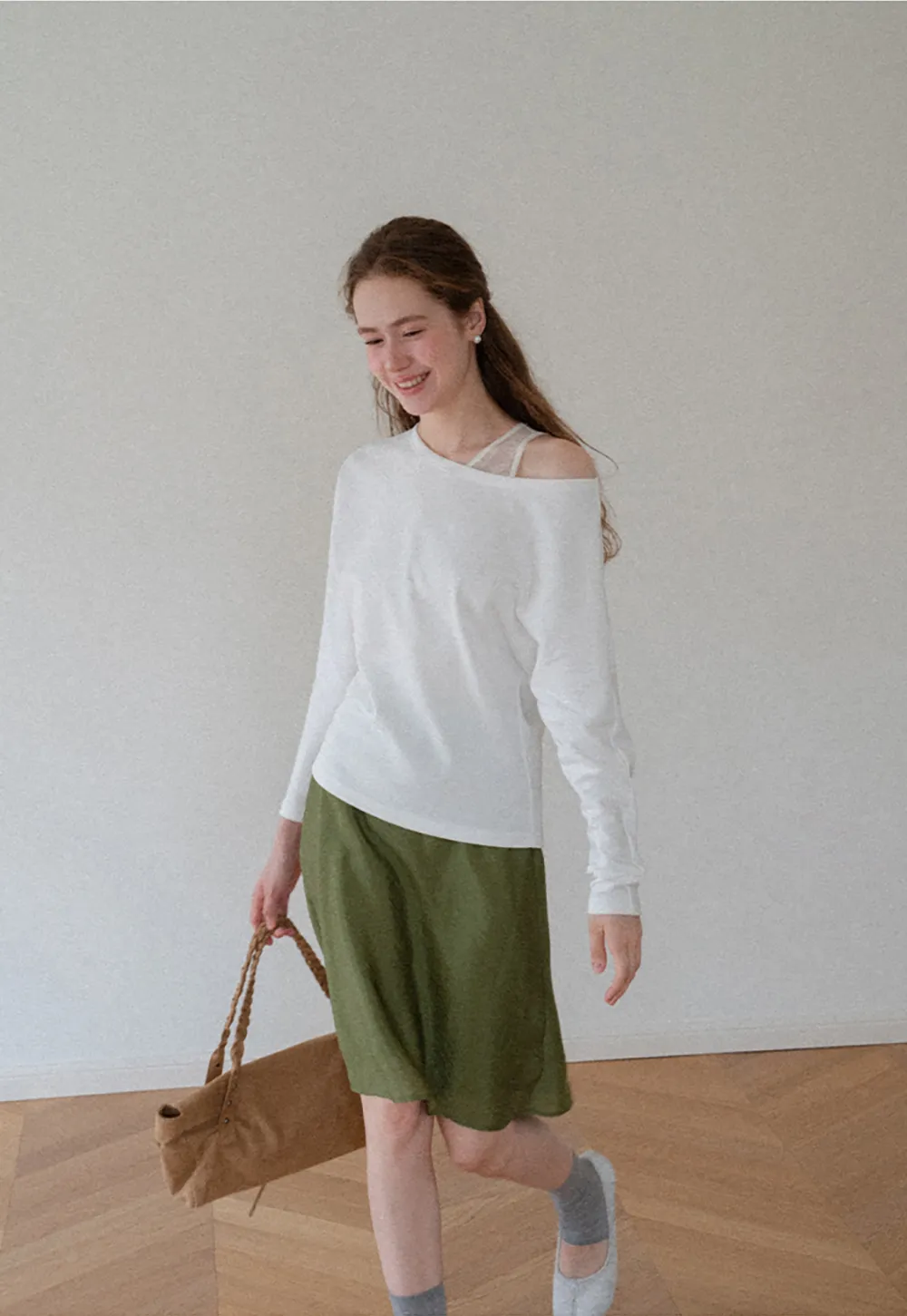 Off Shoulder Asymmetrical Long Sleeve Knit Top