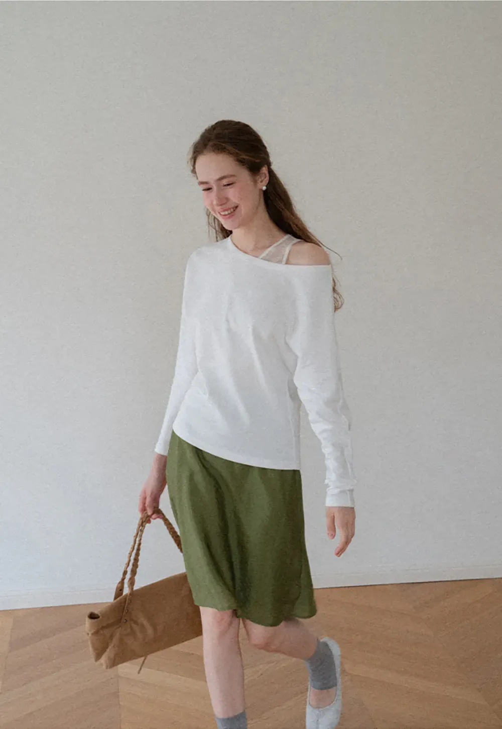 Off Shoulder Asymmetrical Long Sleeve Knit Top