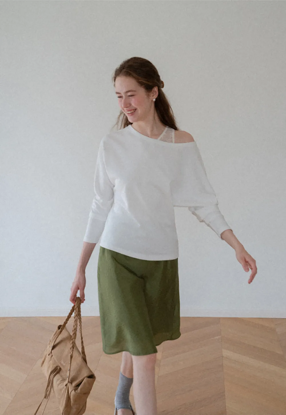Off Shoulder Asymmetrical Long Sleeve Knit Top