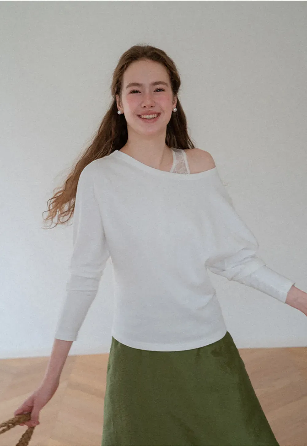 Off Shoulder Asymmetrical Long Sleeve Knit Top