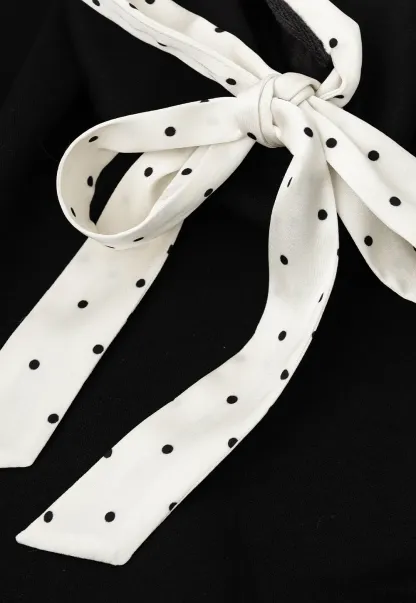 Polka Dot Bow Trim Off Shoulder Sweatshirt