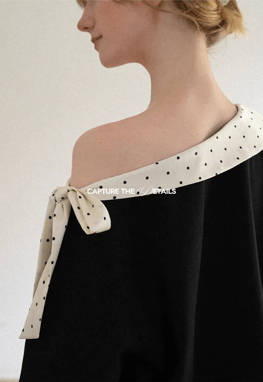 Polka Dot Bow Trim Off Shoulder Sweatshirt