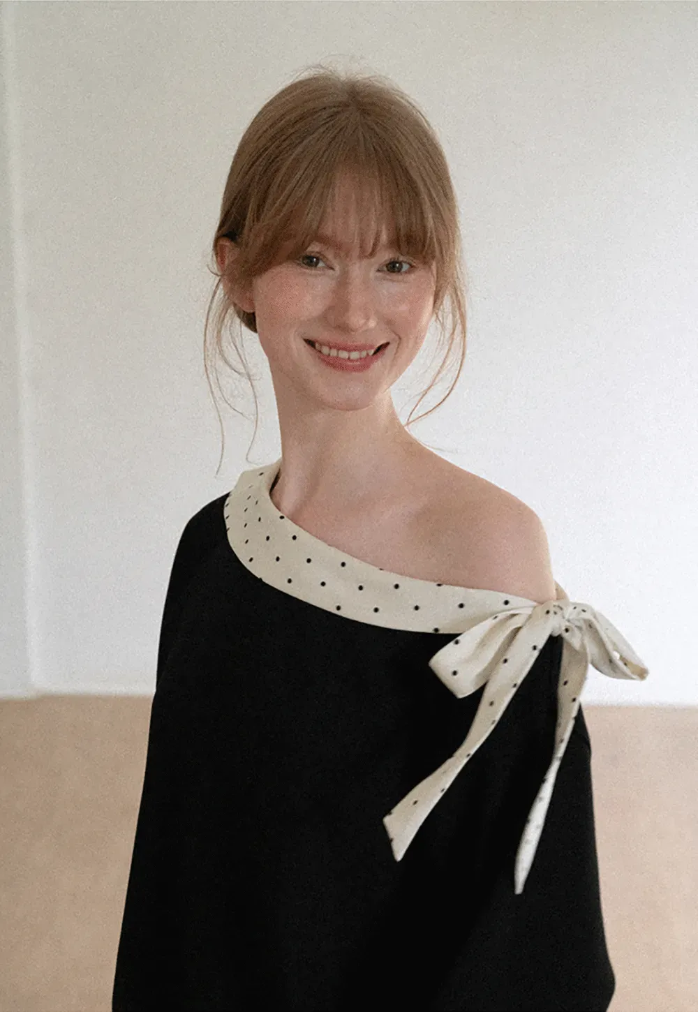 Polka Dot Bow Trim Off Shoulder Sweatshirt