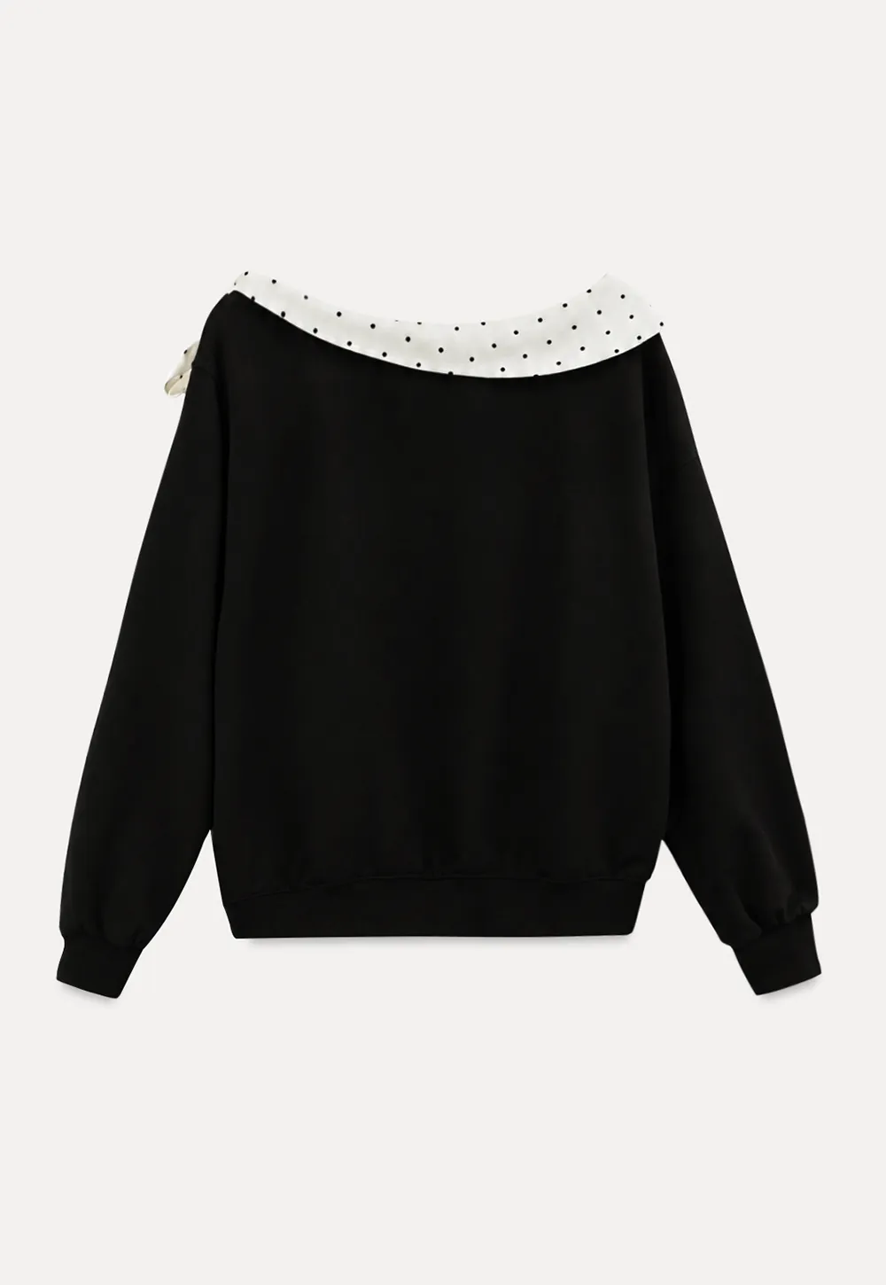 Polka Dot Bow Trim Off Shoulder Sweatshirt