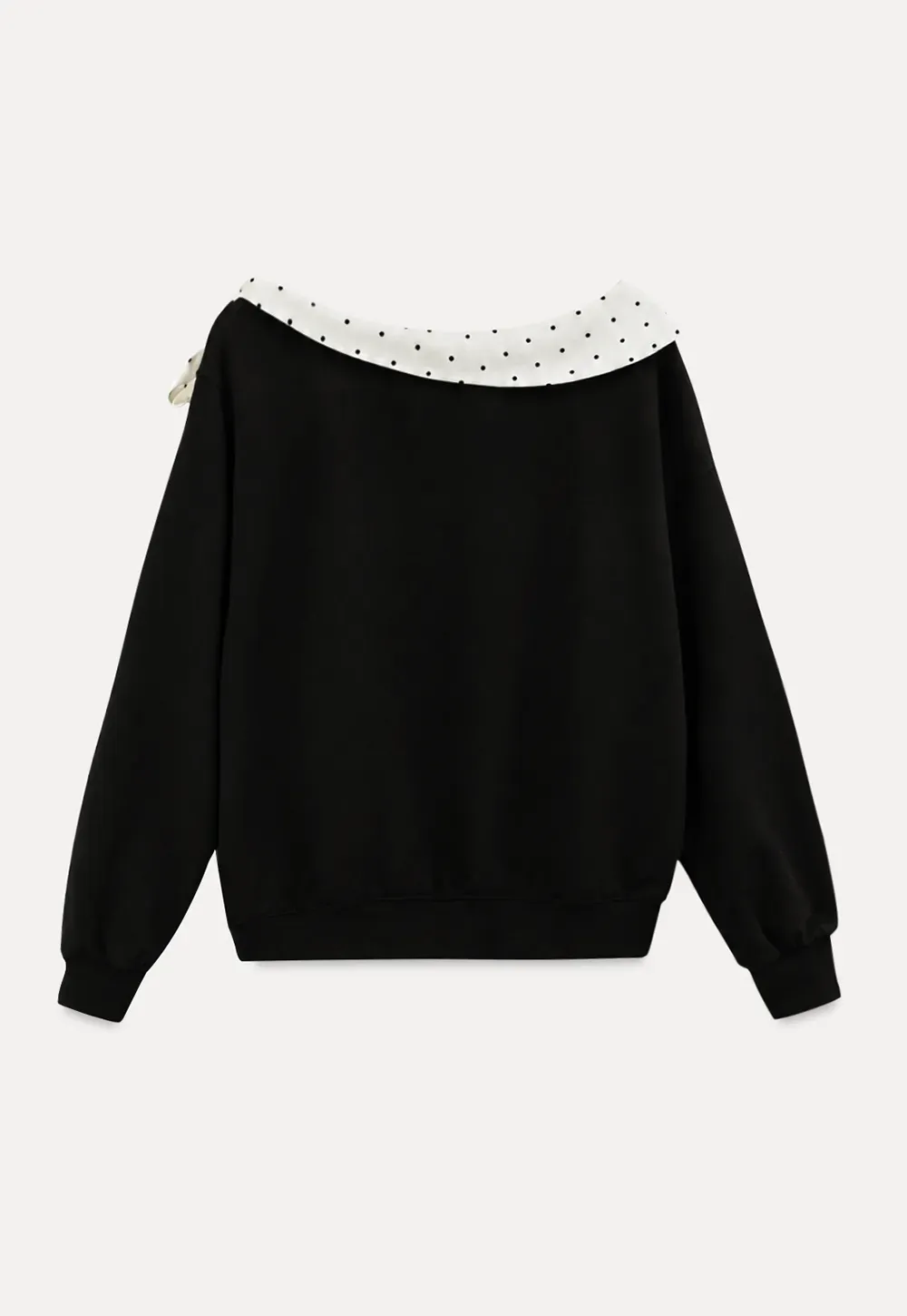 Polka Dot Bow Trim Off Shoulder Sweatshirt