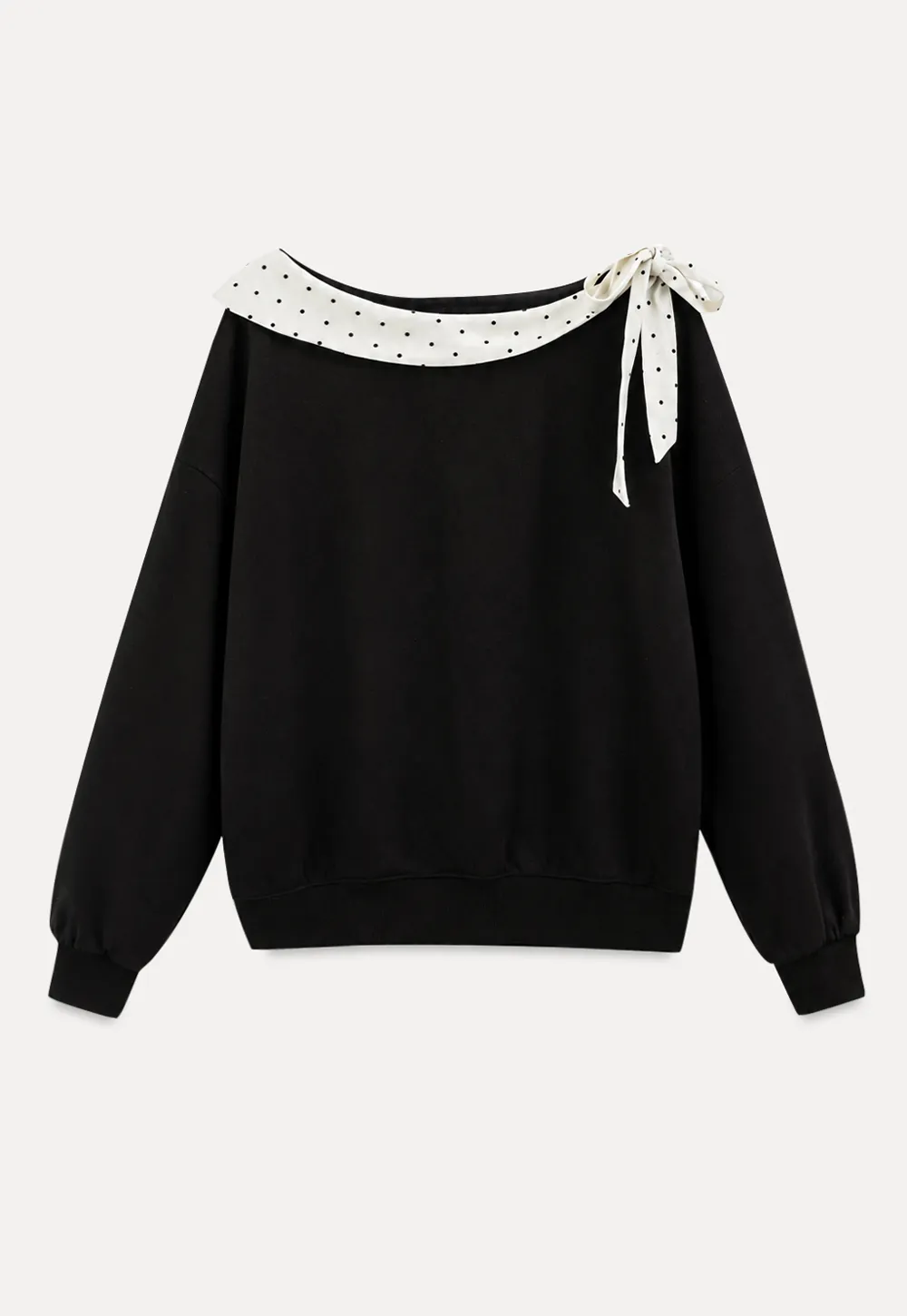 Polka Dot Bow Trim Off Shoulder Sweatshirt
