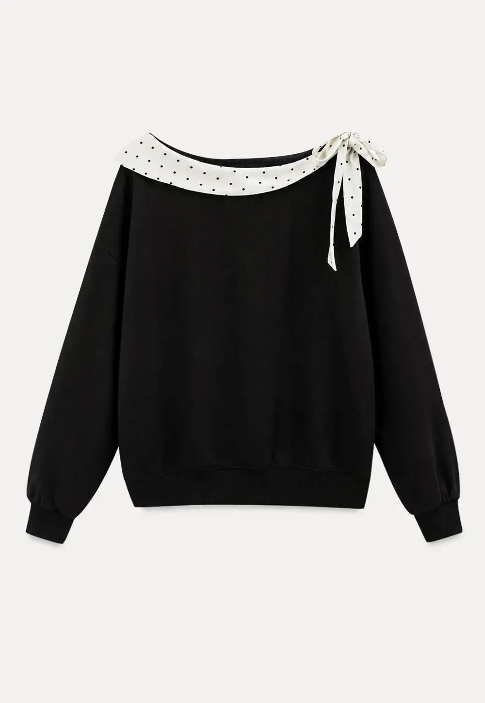Polka Dot Bow Trim Off Shoulder Sweatshirt