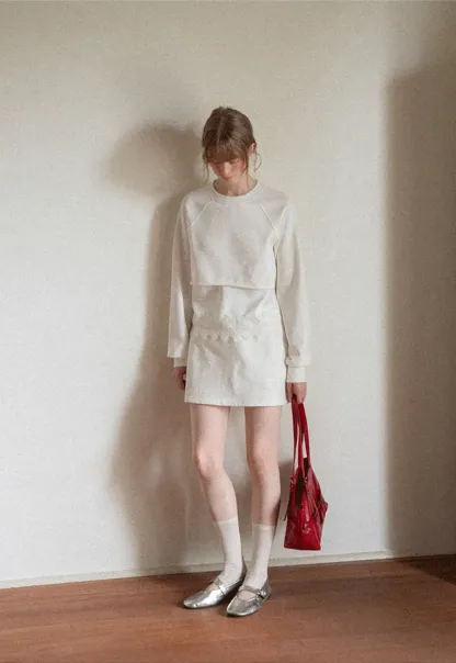 Lace Trim Cropped Sweatshirt and Skirt Set
