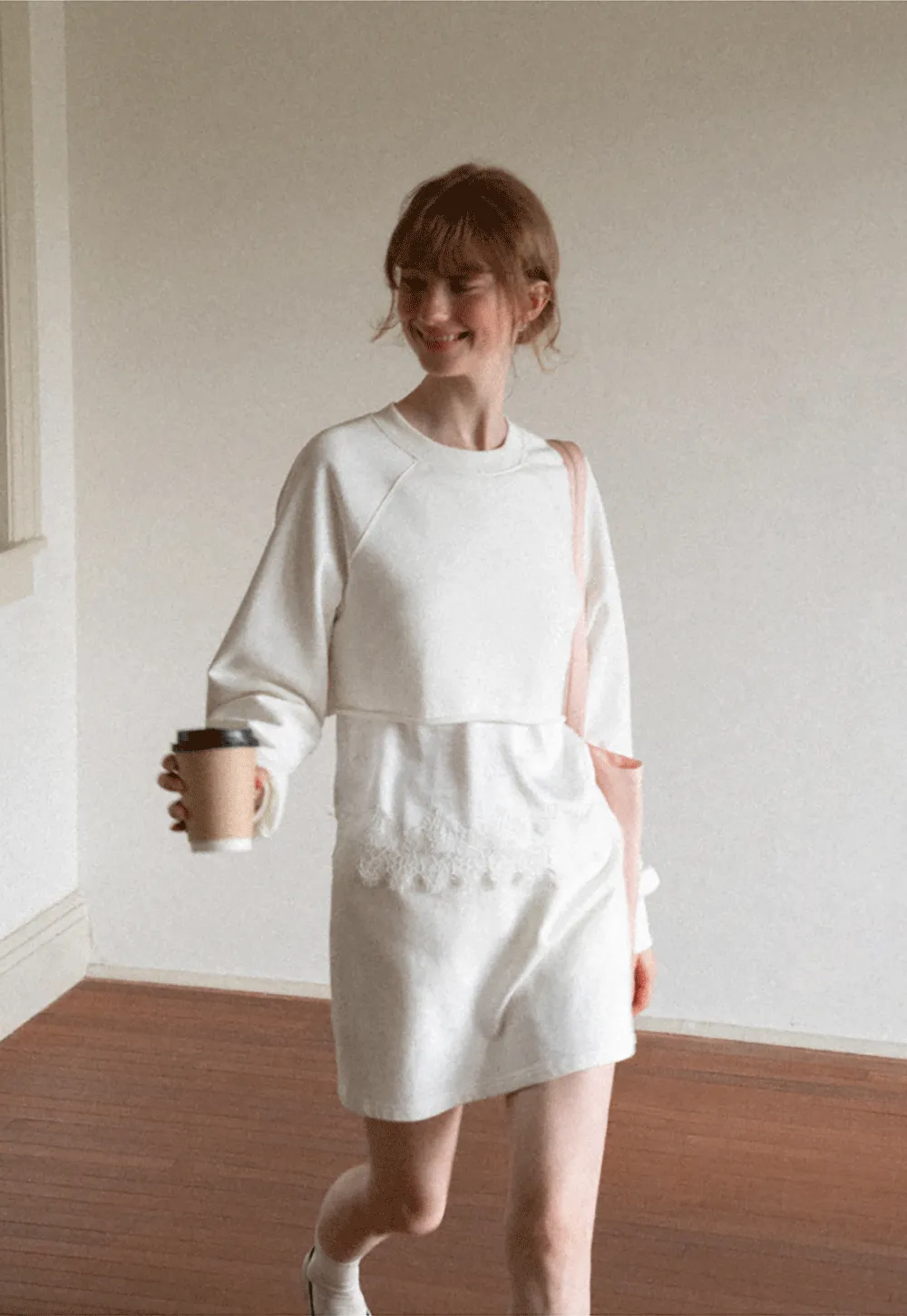 Lace Trim Cropped Sweatshirt and Skirt Set