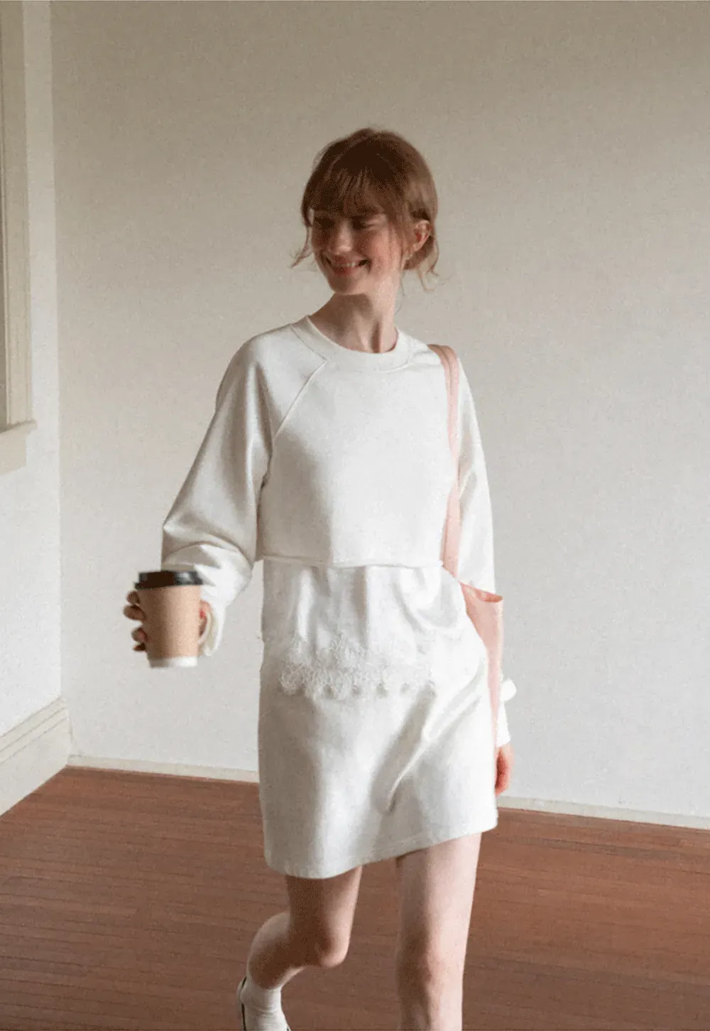 Lace Trim Cropped Sweatshirt and Skirt Set