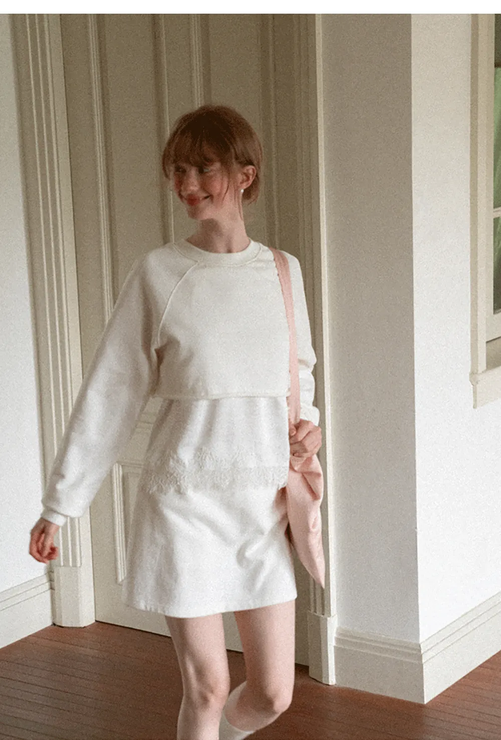 Lace Trim Cropped Sweatshirt and Skirt Set