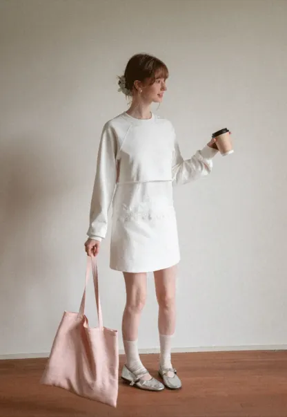 Lace Trim Cropped Sweatshirt and Skirt Set