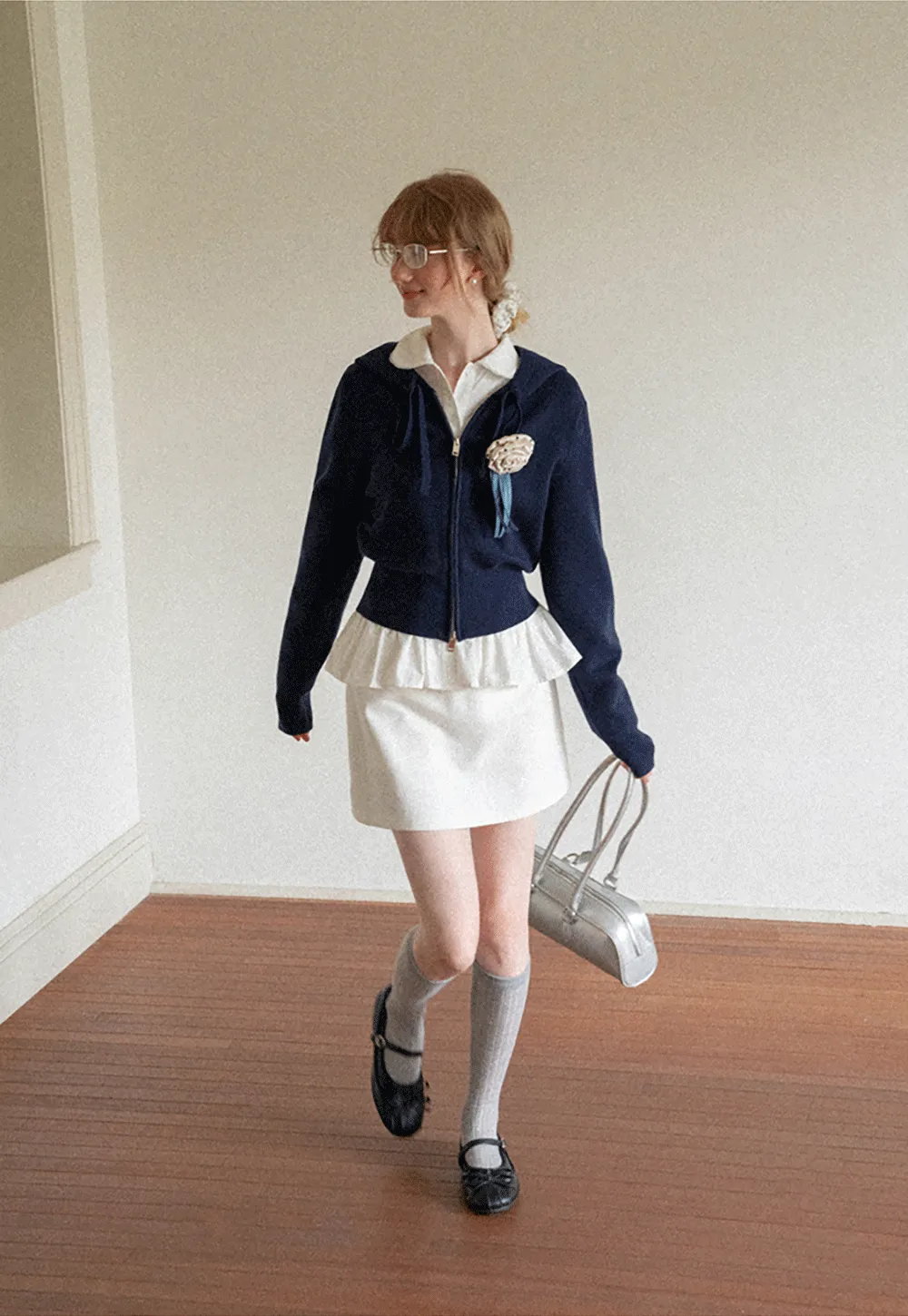 Lace Trim Cropped Sweatshirt and Skirt Set