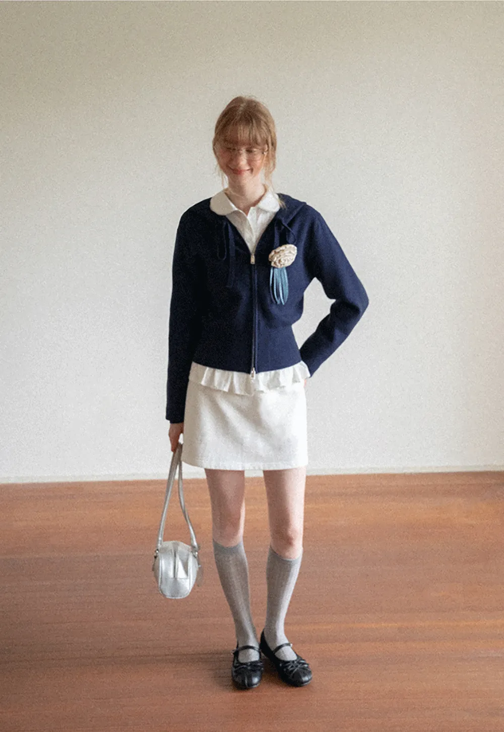 Lace Trim Cropped Sweatshirt and Skirt Set