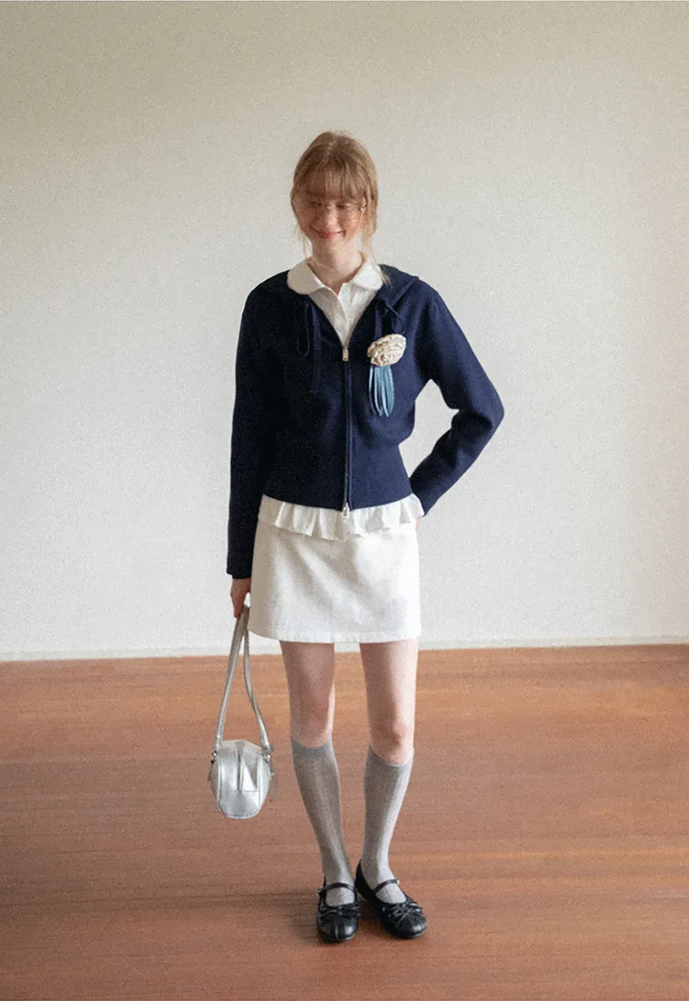 Lace Trim Cropped Sweatshirt and Skirt Set