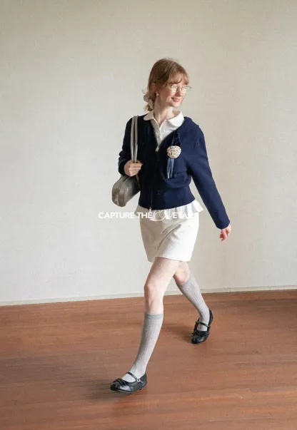 Lace Trim Cropped Sweatshirt and Skirt Set