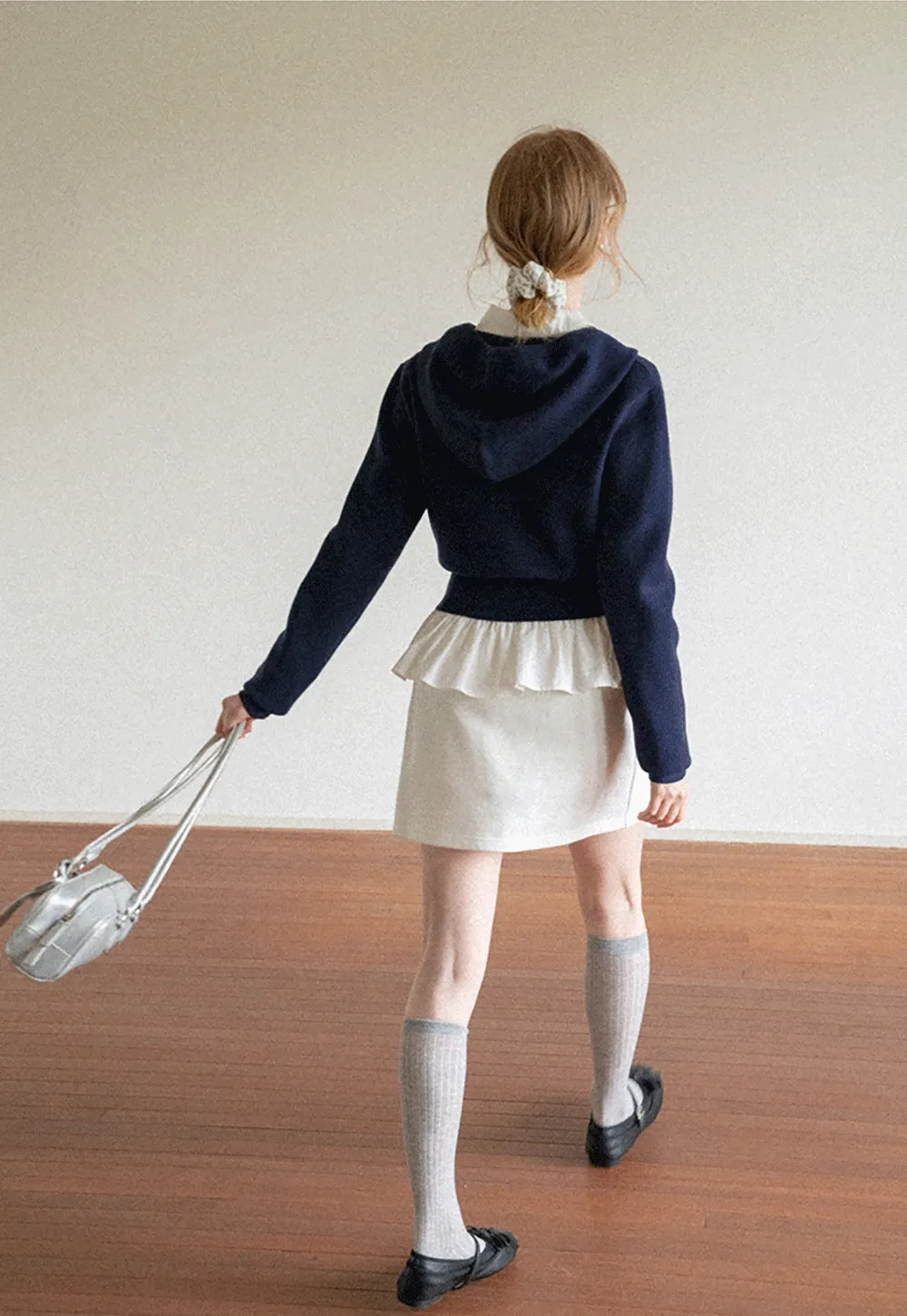 Lace Trim Cropped Sweatshirt and Skirt Set