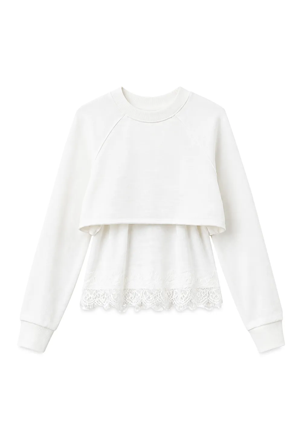Lace Trim Cropped Sweatshirt and Skirt Set