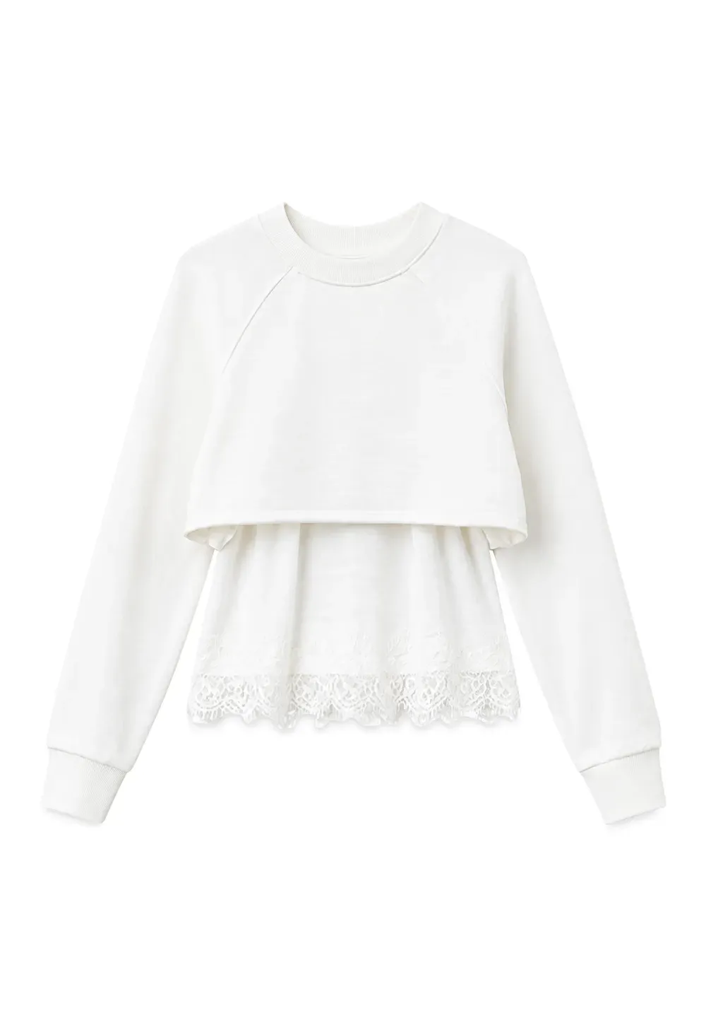 Lace Trim Cropped Sweatshirt and Skirt Set