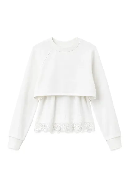 Lace Trim Cropped Sweatshirt and Skirt Set