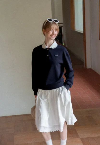 Contrast Collar Long Sleeve Polo Sweater