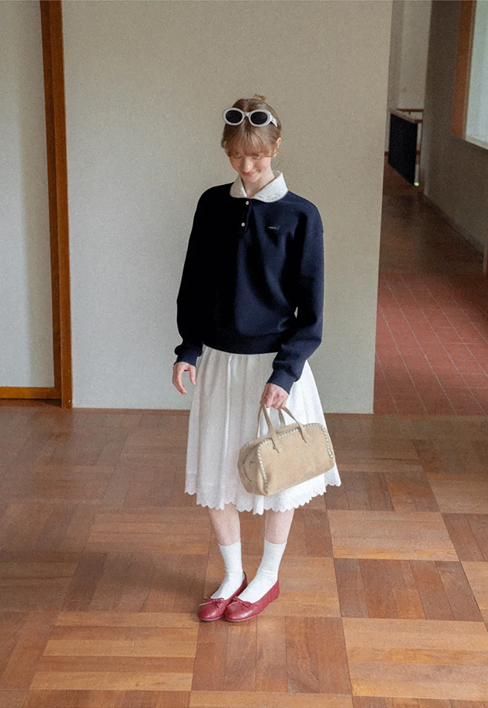 Contrast Collar Long Sleeve Polo Sweater