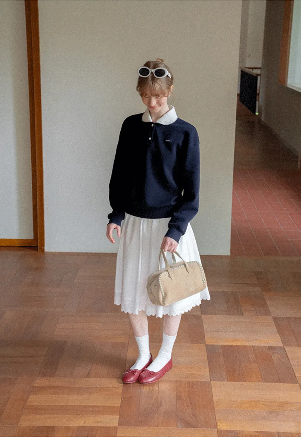 Contrast Collar Long Sleeve Polo Sweater