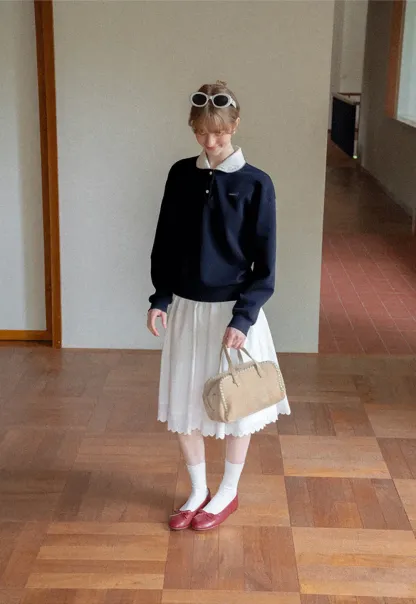 Contrast Collar Long Sleeve Polo Sweater
